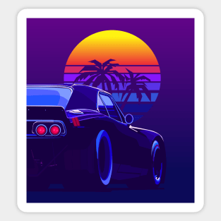 Dodge Charger in retro bg Sticker